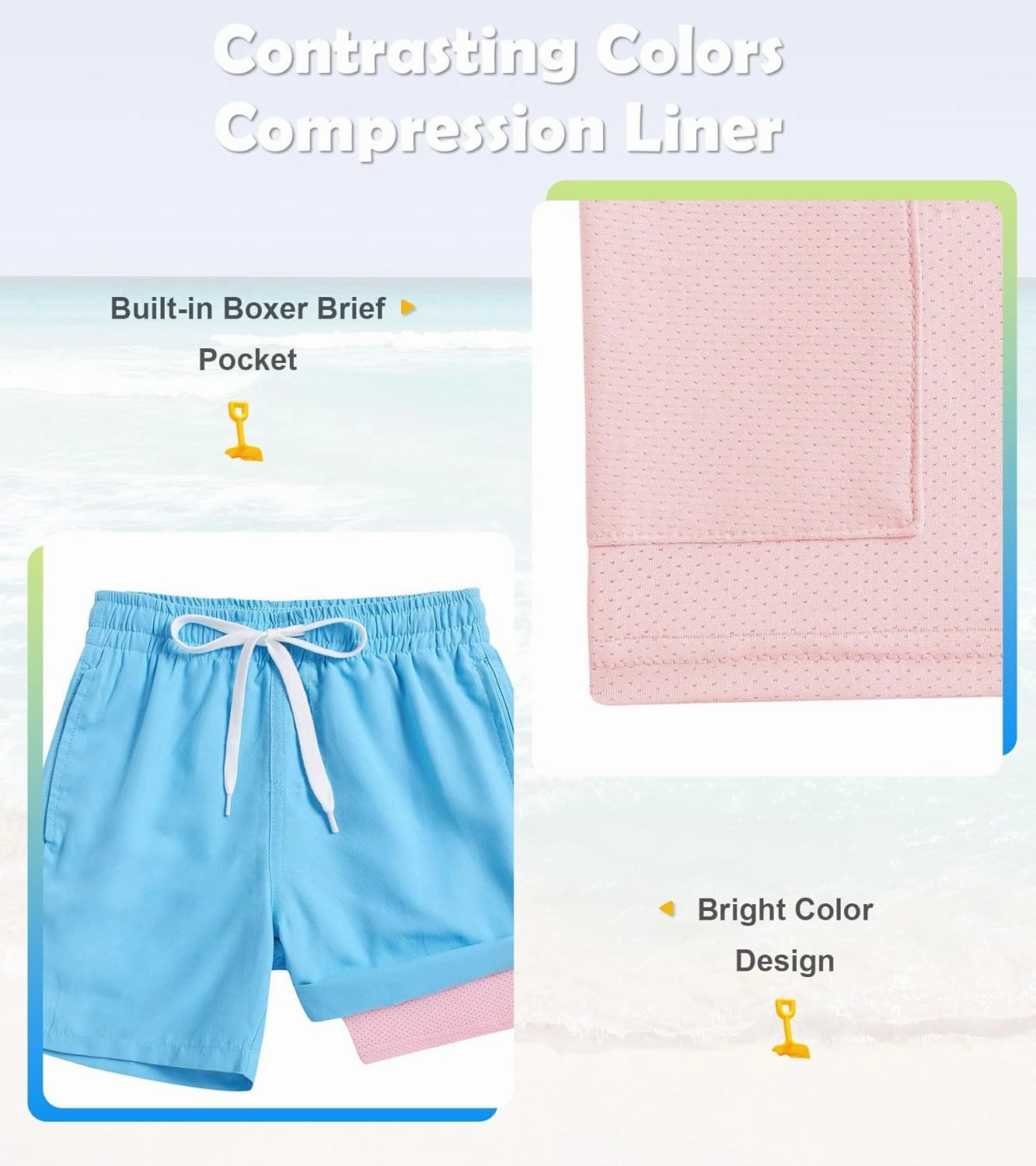 Cozople 7-20T Boys Swim Trunks with Compression Liner Solid Color Bathing Suit Quick Dry Swim Shorts Swimwear