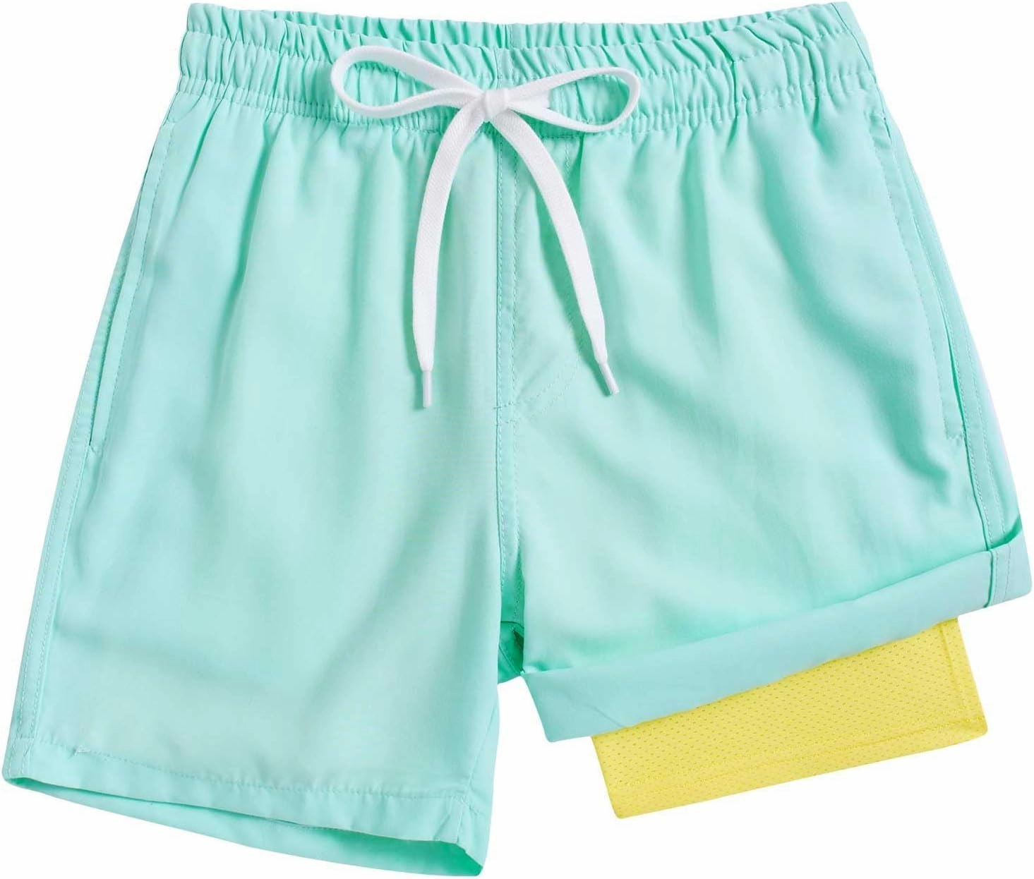 Cozople 7-20T Boys Swim Trunks with Compression Liner Solid Color Bathing Suit Quick Dry Swim Shorts Swimwear