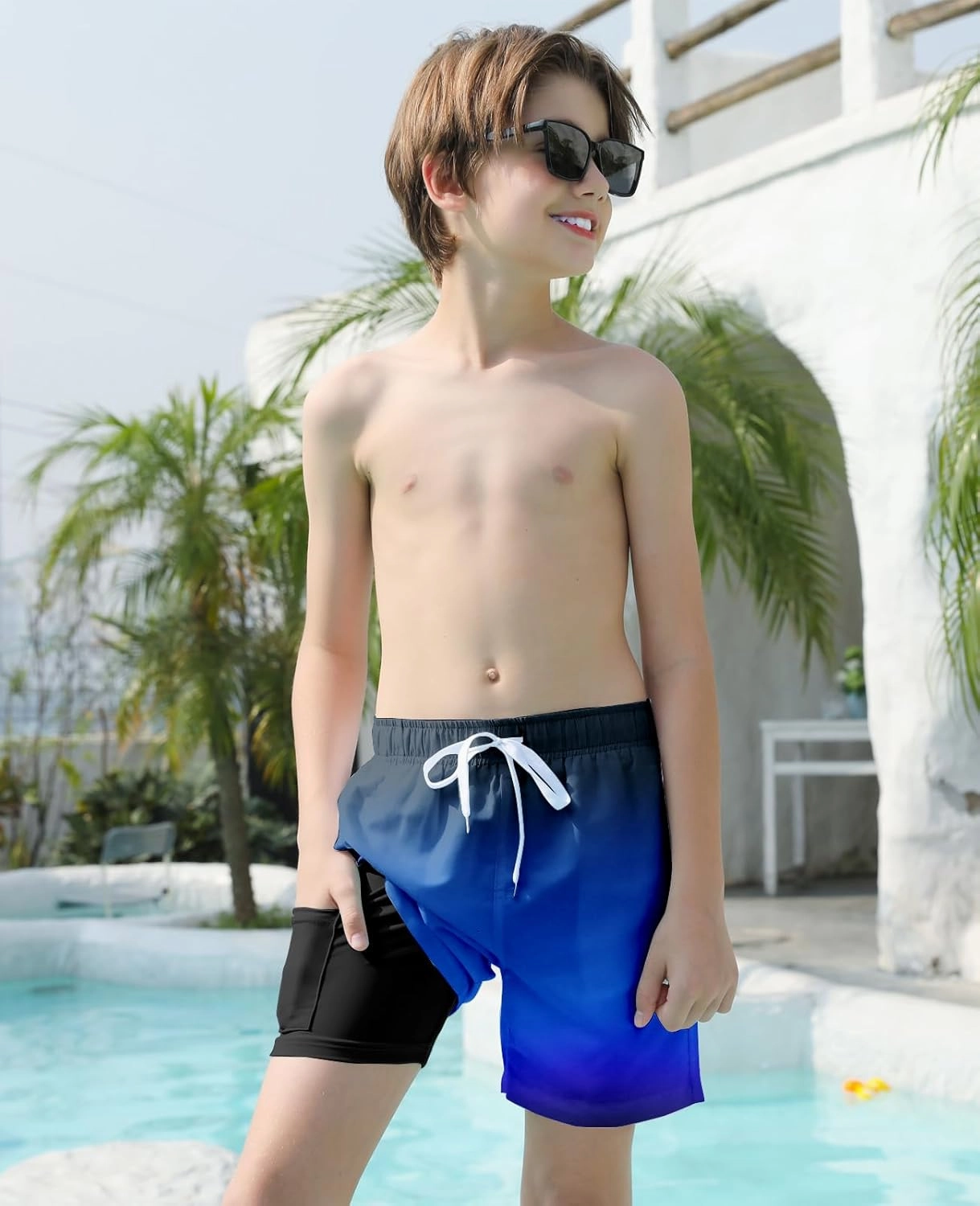 Cozople Boys Swim Trunks Quick Dry Compression Liner Swim Shorts Summer Bathing Suit with Inner Pocket Swimwear 7-20T