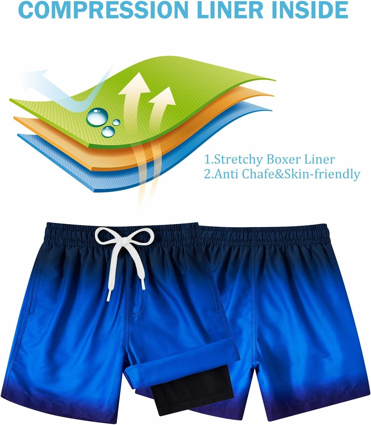 Cozople Boys Swim Trunks Quick Dry Compression Liner Swim Shorts Summer Bathing Suit with Inner Pocket Swimwear 7-20T