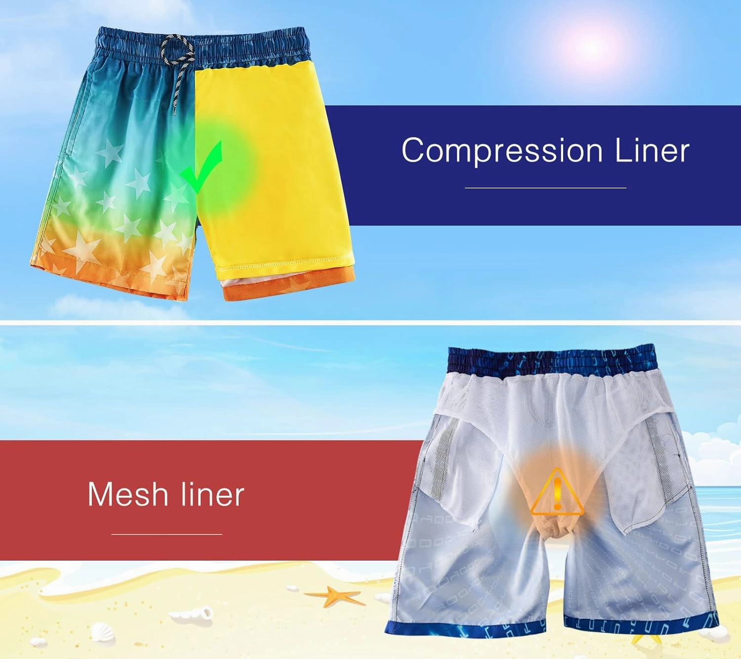 Cozople Boys Swim Trunks with Boxer Brief Liner Compression Swimwear Quick Dry Swim Shorts Bathing Suits 7-20 Years