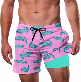 Cozople Men's Swim Trunks with Compression Liner 5.5" Inseam Quick Dry Bathing Suit Boxer Brief Lined Swim Shorts Swimwear
