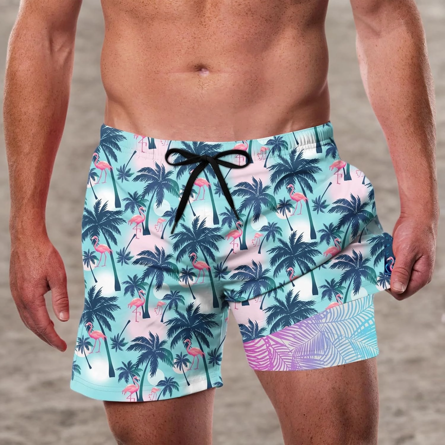 Cozople Men's Swim Trunks with Compression Liner 5.5" Inseam Quick Dry Bathing Suit Boxer Brief Lined Swim Shorts Swimwear