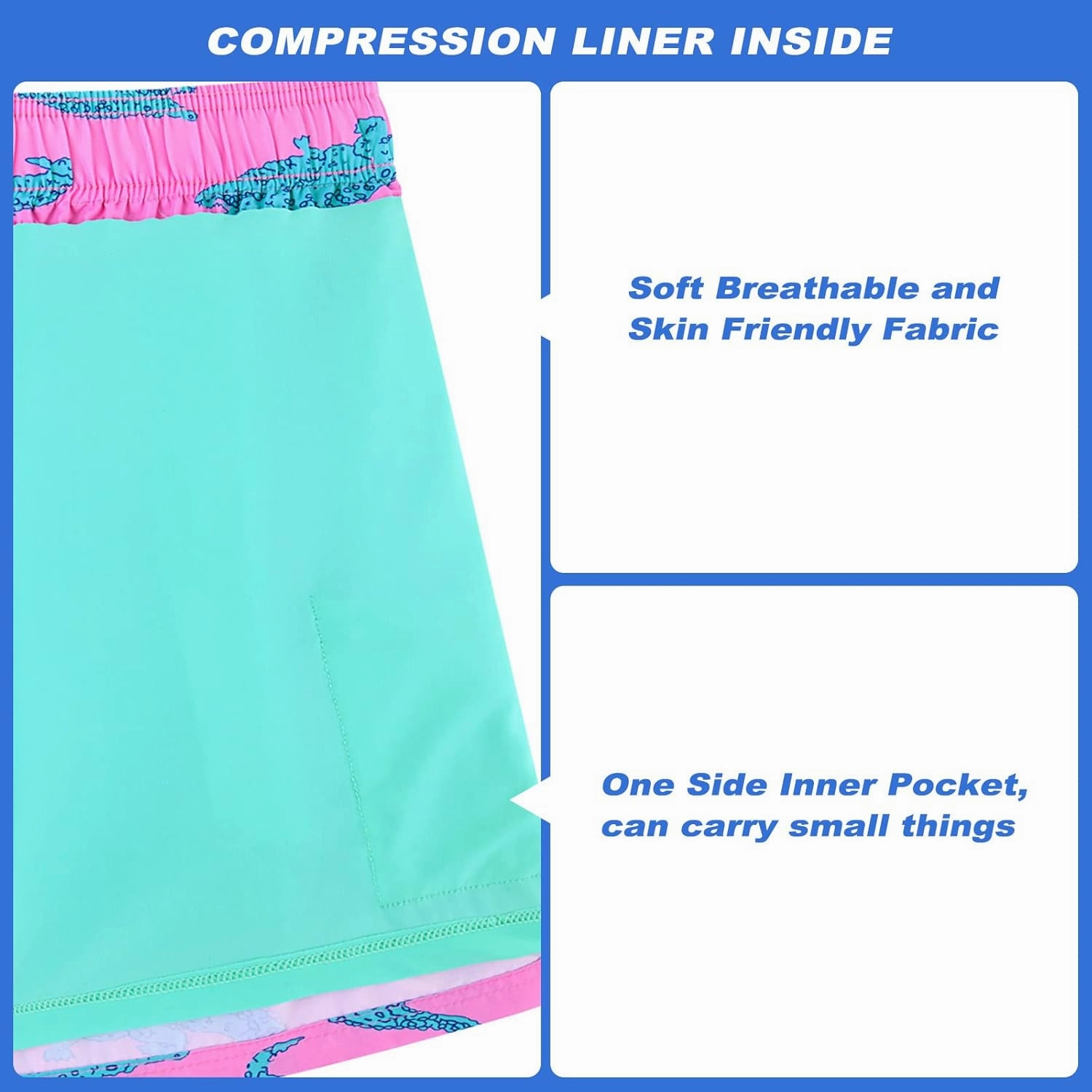 Cozople Men's Swim Trunks with Compression Liner 5.5" Inseam Quick Dry Bathing Suit Boxer Brief Lined Swim Shorts Swimwear