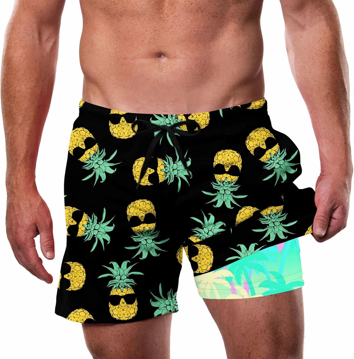 Cozople Men's Swim Trunks with Compression Liner 5.5" Inseam Quick Dry Bathing Suit Boxer Brief Lined Swim Shorts Swimwear