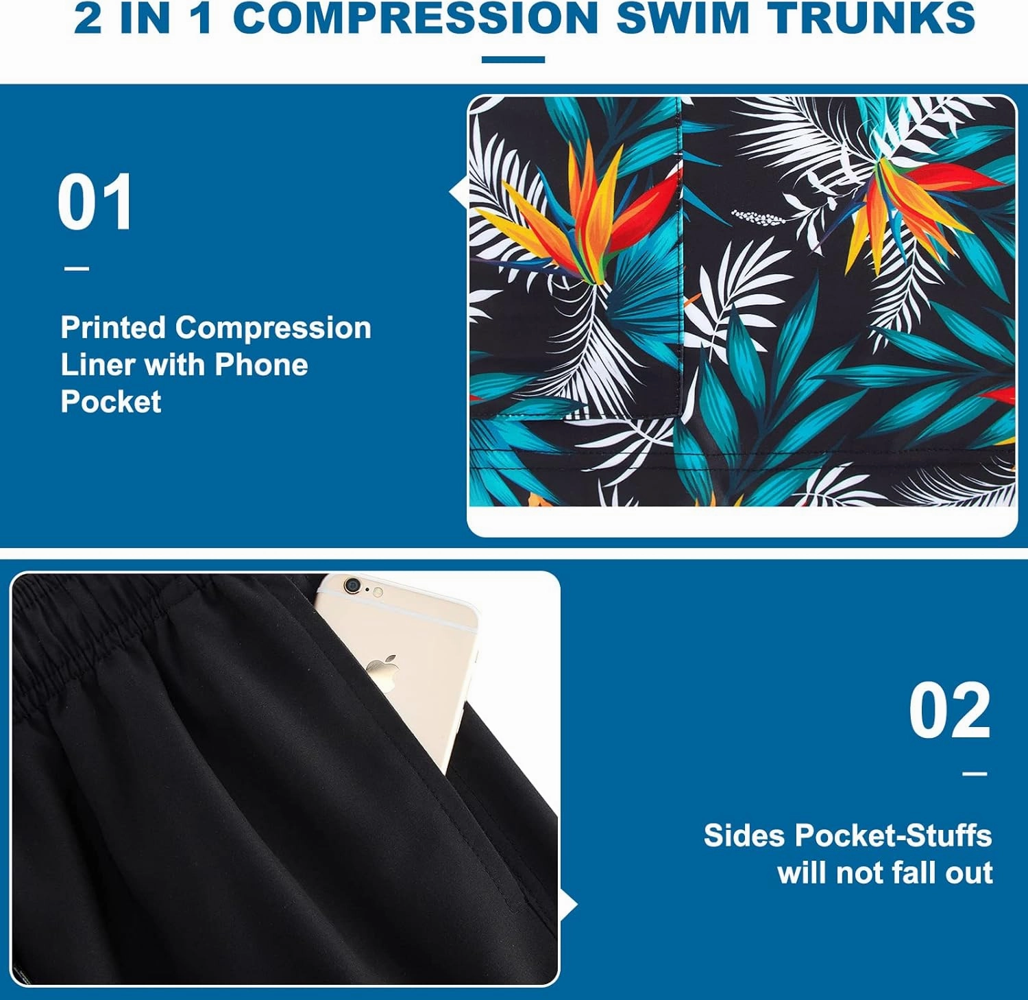 Cozople Mens Swim Trunks Quick Dry Bathing Suit with Compression Liner 5.5" Inseam Anti Chafe Beach Swim Shorts