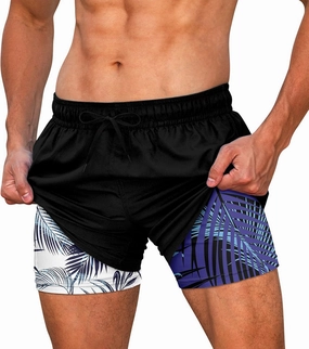 Cozople Mens Swim Trunks Quick Dry Bathing Suit with Compression Liner 5.5" Inseam Anti Chafe Beach Swim Shorts