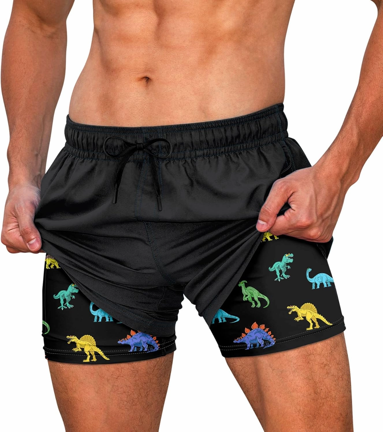 Cozople Mens Swim Trunks Quick Dry Bathing Suit with Compression Liner 5.5" Inseam Anti Chafe Beach Swim Shorts