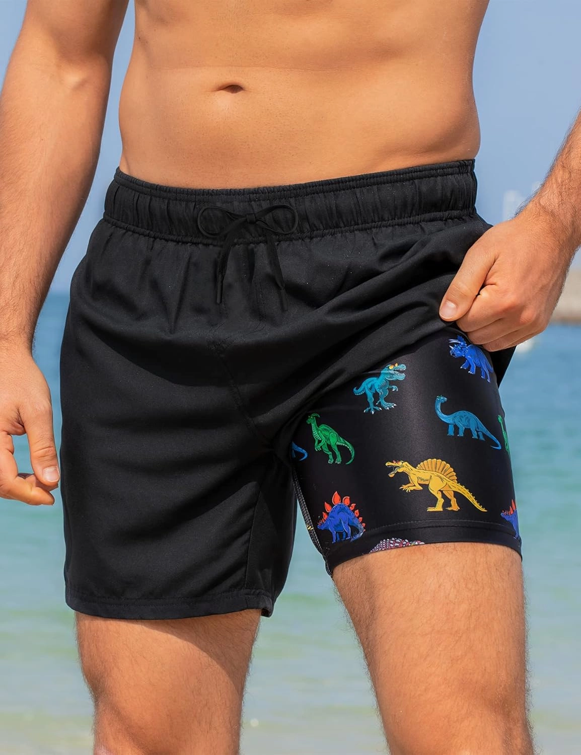 Cozople Mens Swim Trunks Quick Dry Bathing Suit with Compression Liner 5.5" Inseam Anti Chafe Beach Swim Shorts