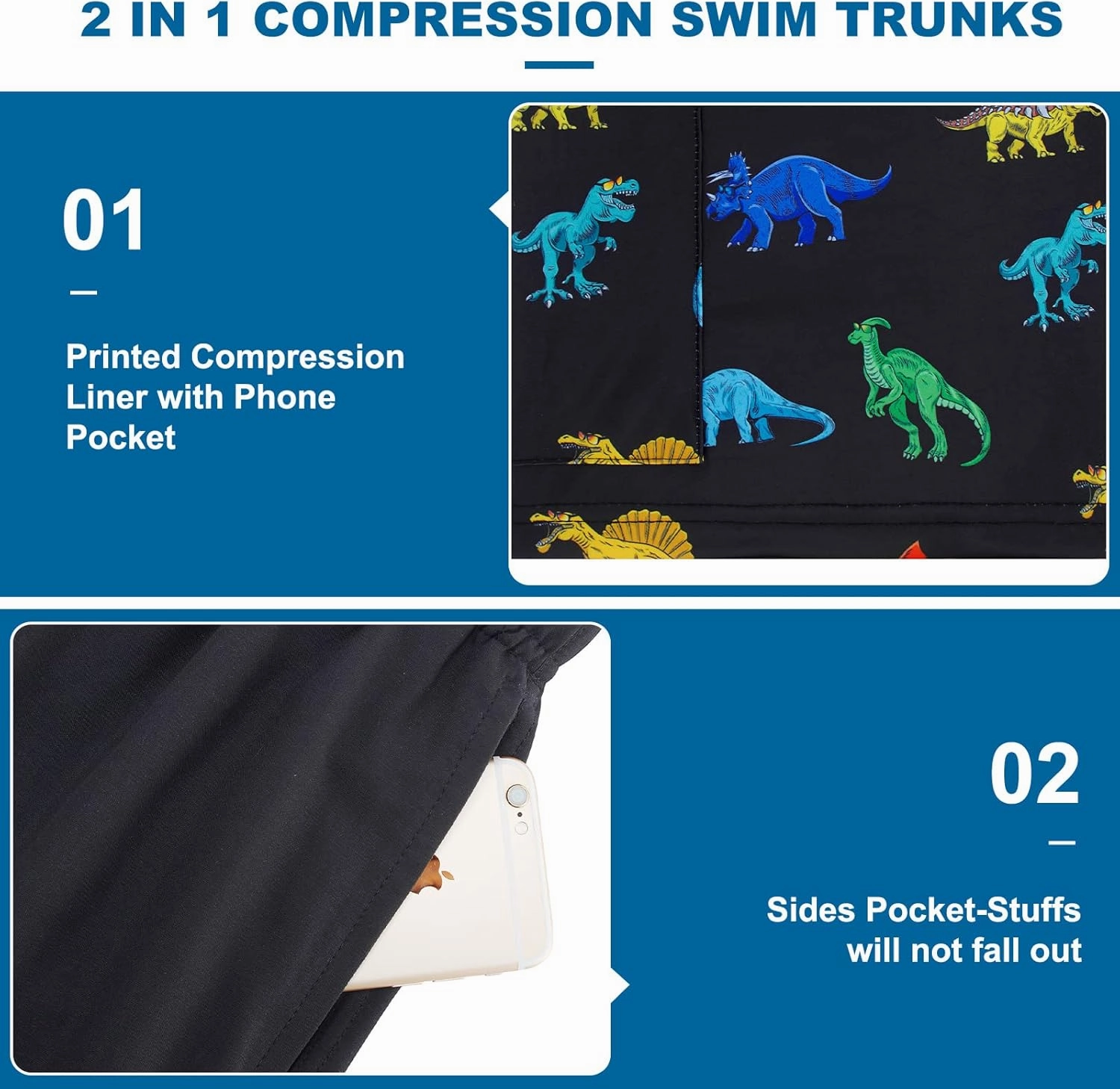 Cozople Mens Swim Trunks Quick Dry Bathing Suit with Compression Liner 5.5" Inseam Anti Chafe Beach Swim Shorts