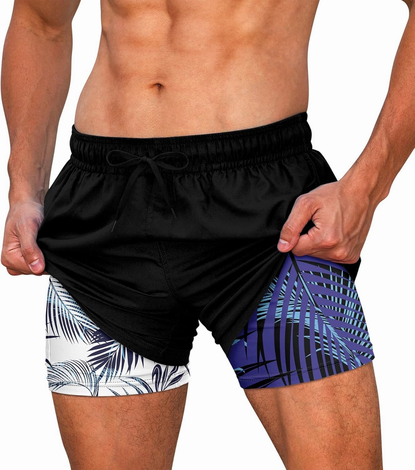 Cozople Mens Swim Trunks Quick Dry Bathing Suit with Compression Liner 5.5" Inseam Anti Chafe Beach Swim Shorts