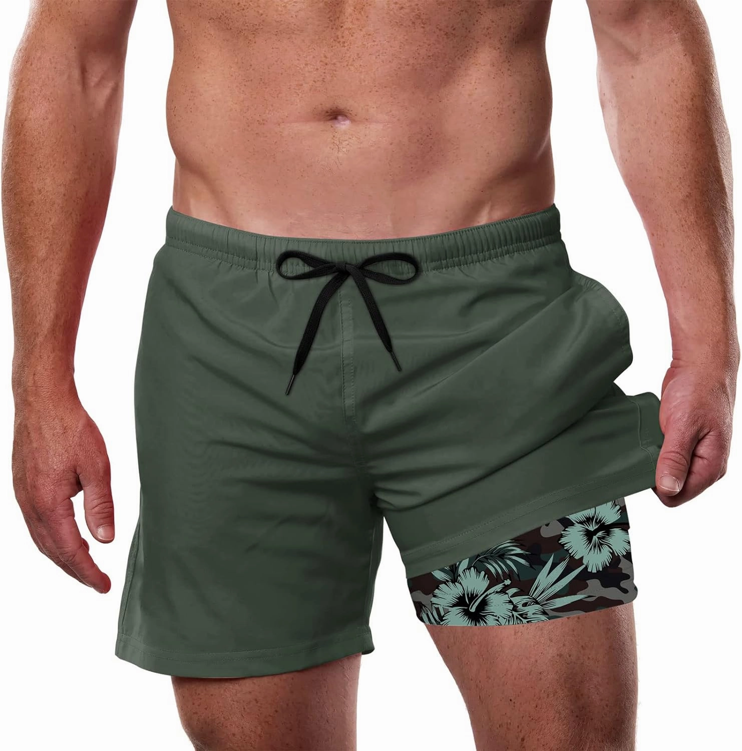 Cozople Mens Swim Trunks with Compression Liner 5.5" Inseam Quick Dry Bathing Suit Lightweight Swimming Shorts