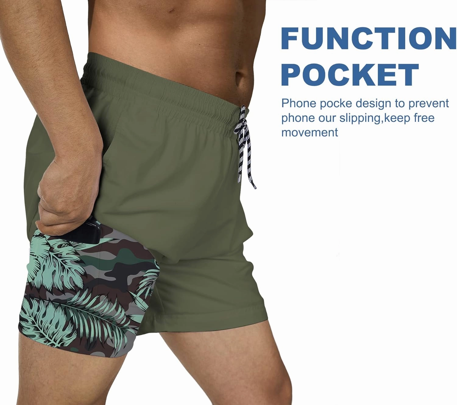 Cozople Mens Swim Trunks with Compression Liner 5.5" Inseam Quick Dry Bathing Suit Lightweight Swimming Shorts