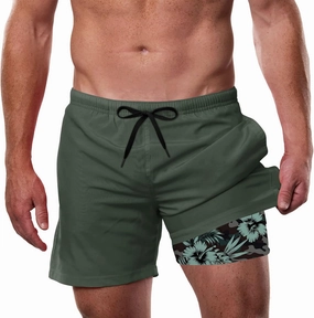 Cozople Mens Swim Trunks with Compression Liner 5.5" Inseam Quick Dry Bathing Suit Lightweight Swimming Shorts