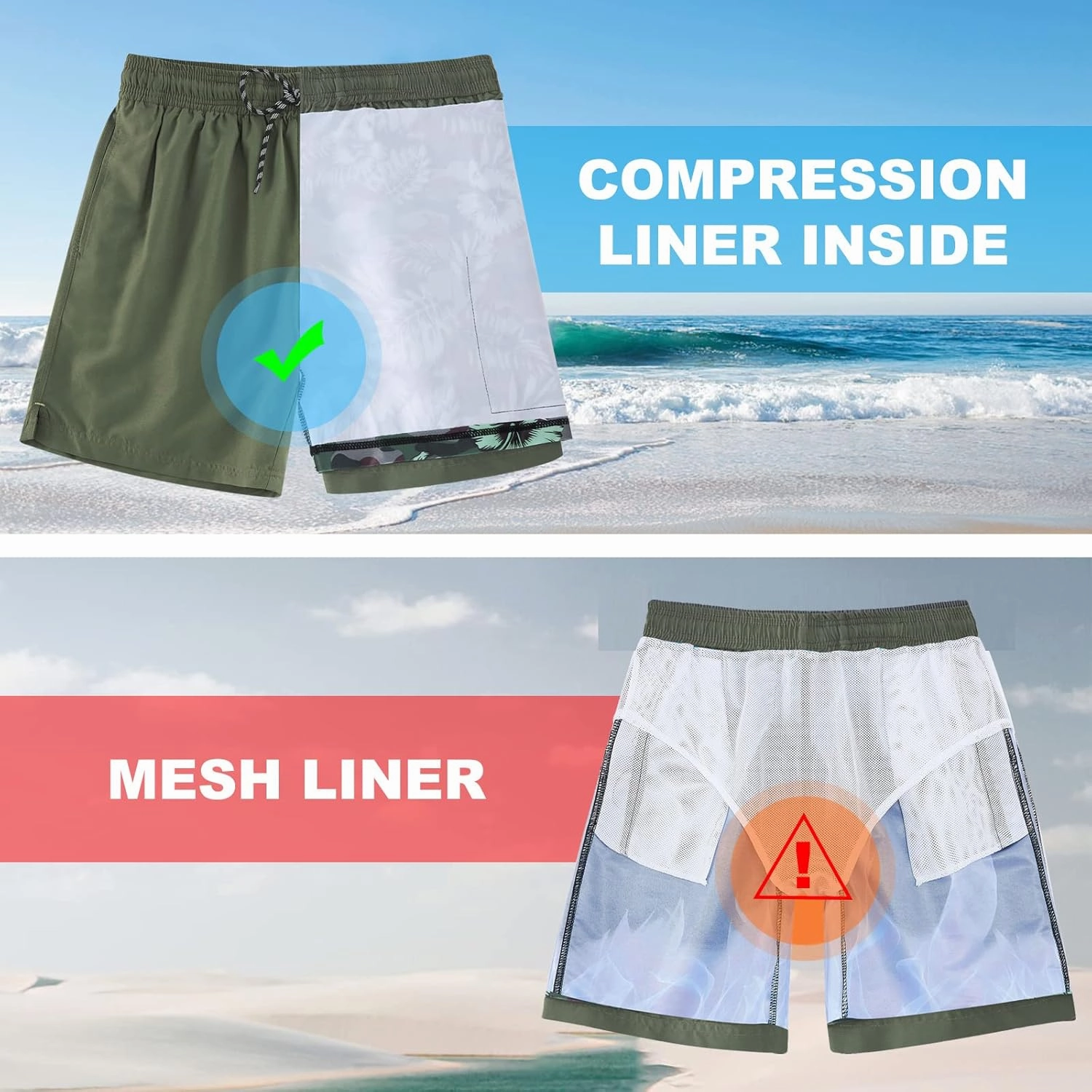 Cozople Mens Swim Trunks with Compression Liner 5.5" Inseam Quick Dry Bathing Suit Lightweight Swimming Shorts