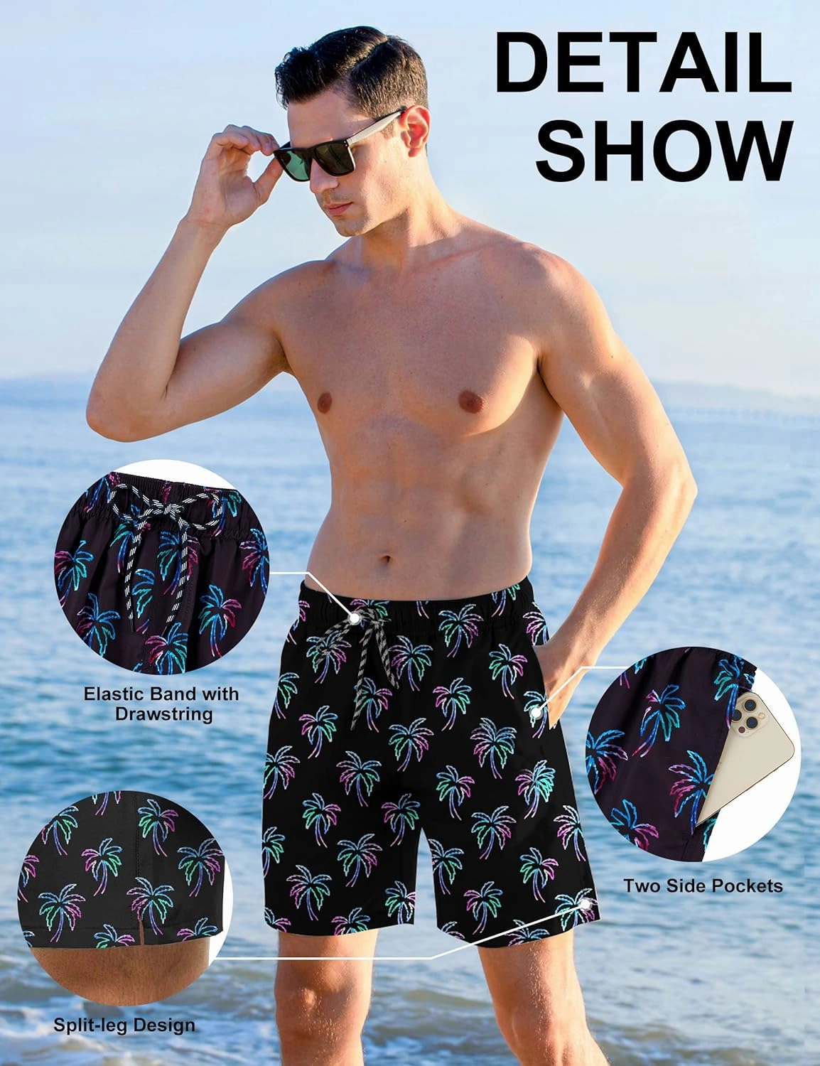 Cozople Mens Swimming Trunks with Compression Liner Swim Shorts 7 inch Quick Dry Bathing Suit Anti Chafe Boardshorts
