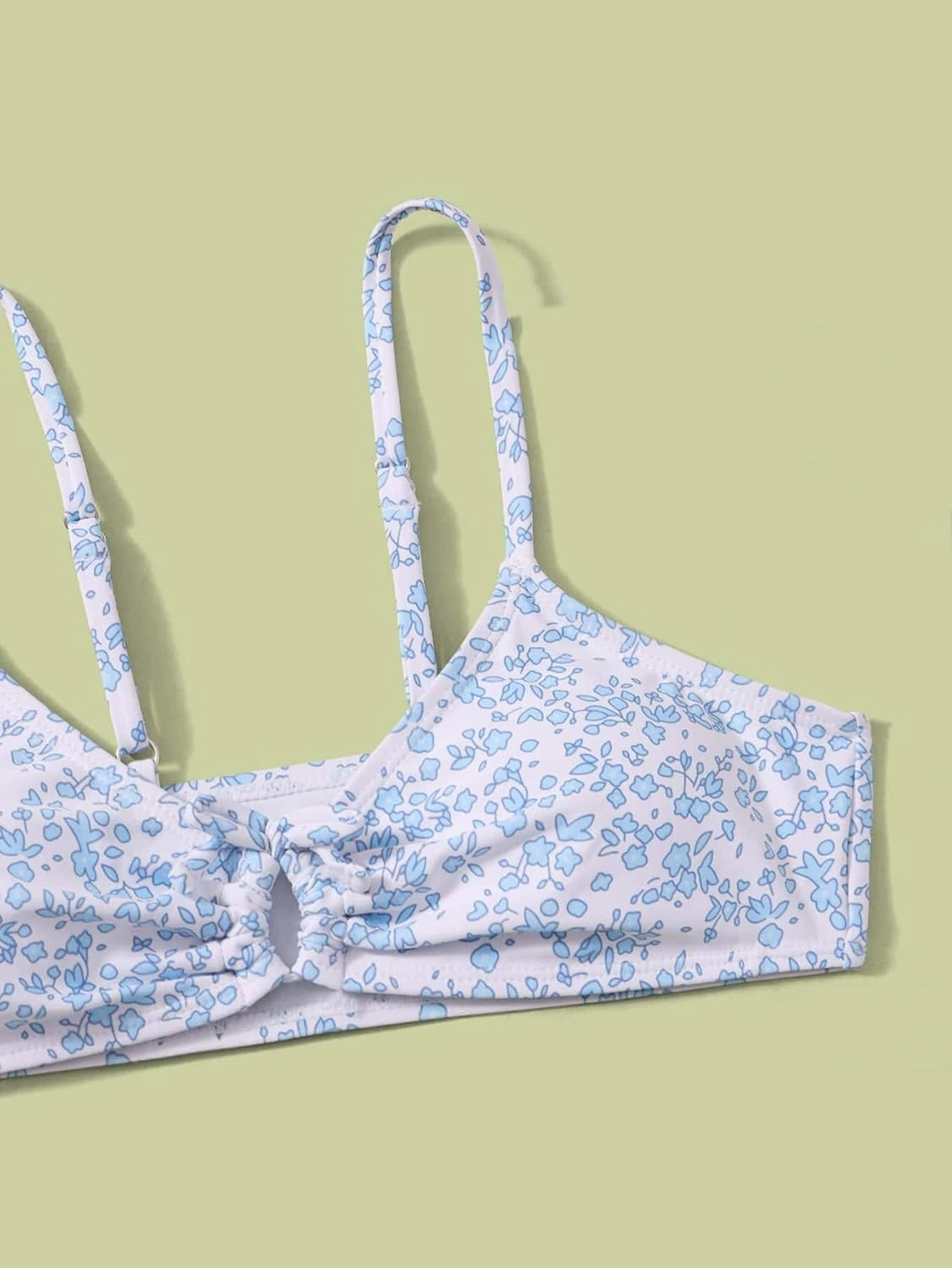 COZYEASE Girls' 2 Piece Ditsy Floral Print Knot Front Ruched Triangle Bikini Swimsuit