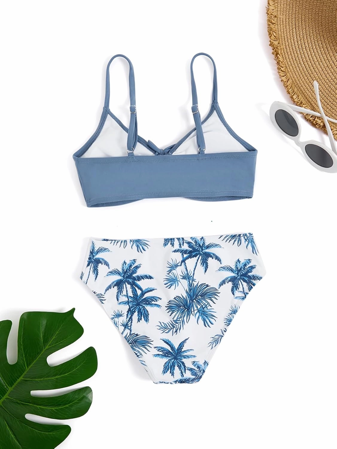 COZYEASE Girls' 2 Piece Ditsy Floral Print Knot Front Ruched Triangle Bikini Swimsuit