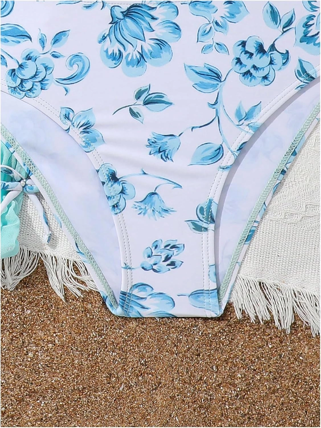 COZYEASE Girls' 3 Piece Set Floral Print Bikini Swimsuit with Drawstring Beach Skirt Cute Ruched Bathing Suit