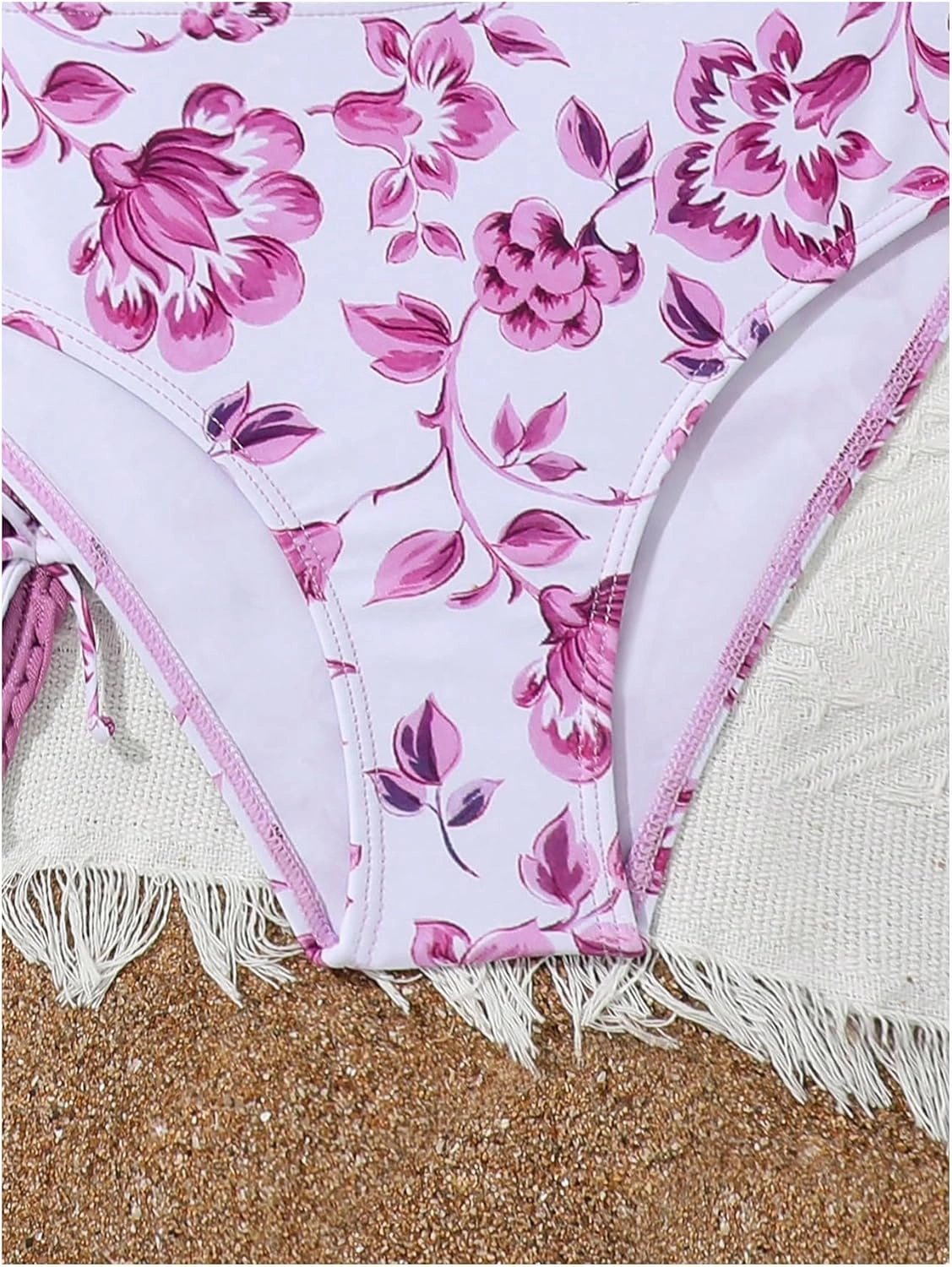 COZYEASE Girls' 3 Piece Set Floral Print Bikini Swimsuit with Drawstring Beach Skirt Cute Ruched Bathing Suit