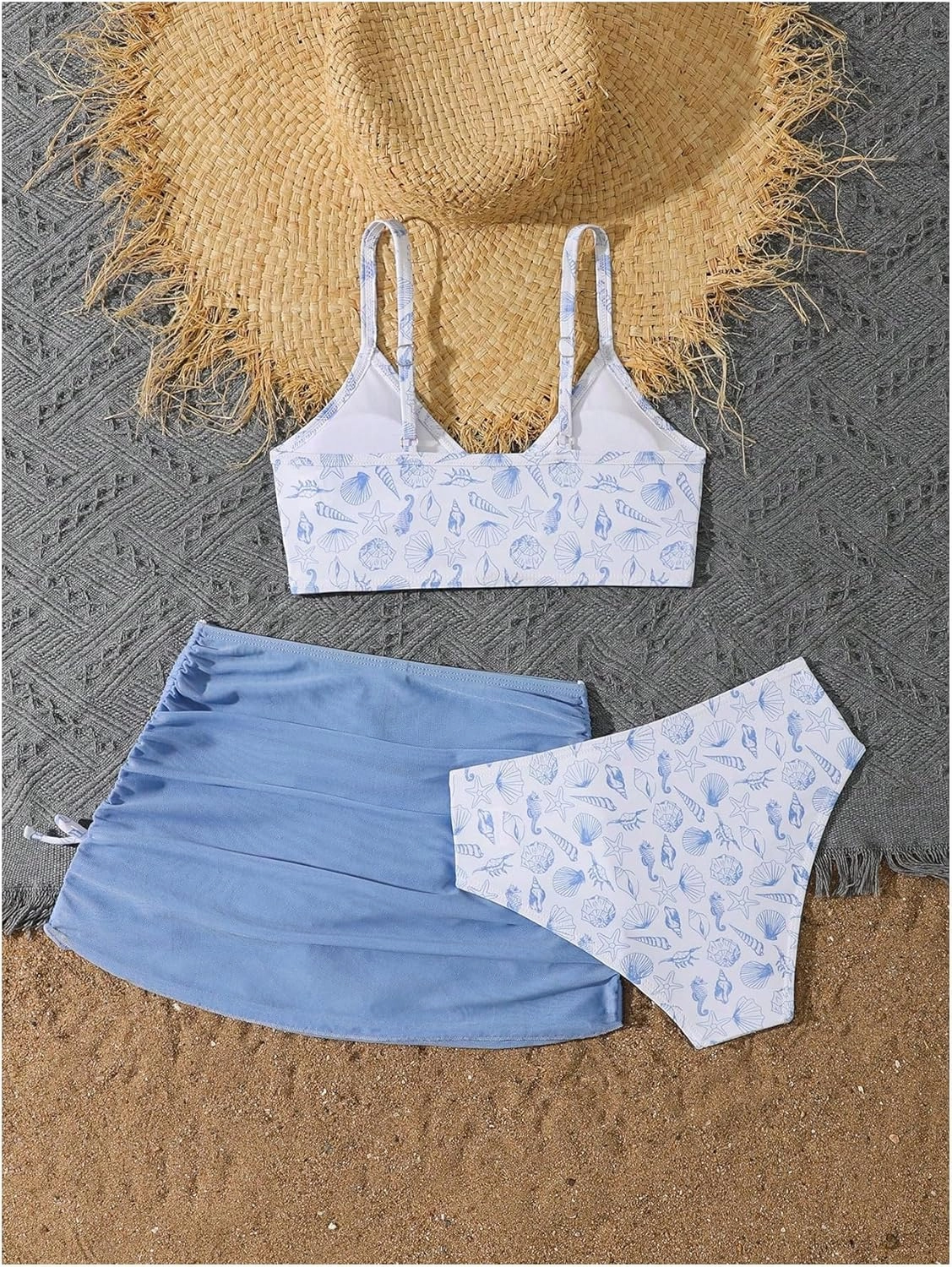 COZYEASE Girls' 3 Piece Set Floral Print Bikini Swimsuit with Drawstring Beach Skirt Cute Ruched Bathing Suit