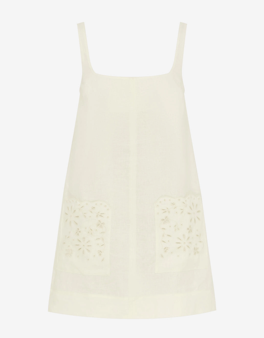 Creme Embroidered Shift Mini Dress - White