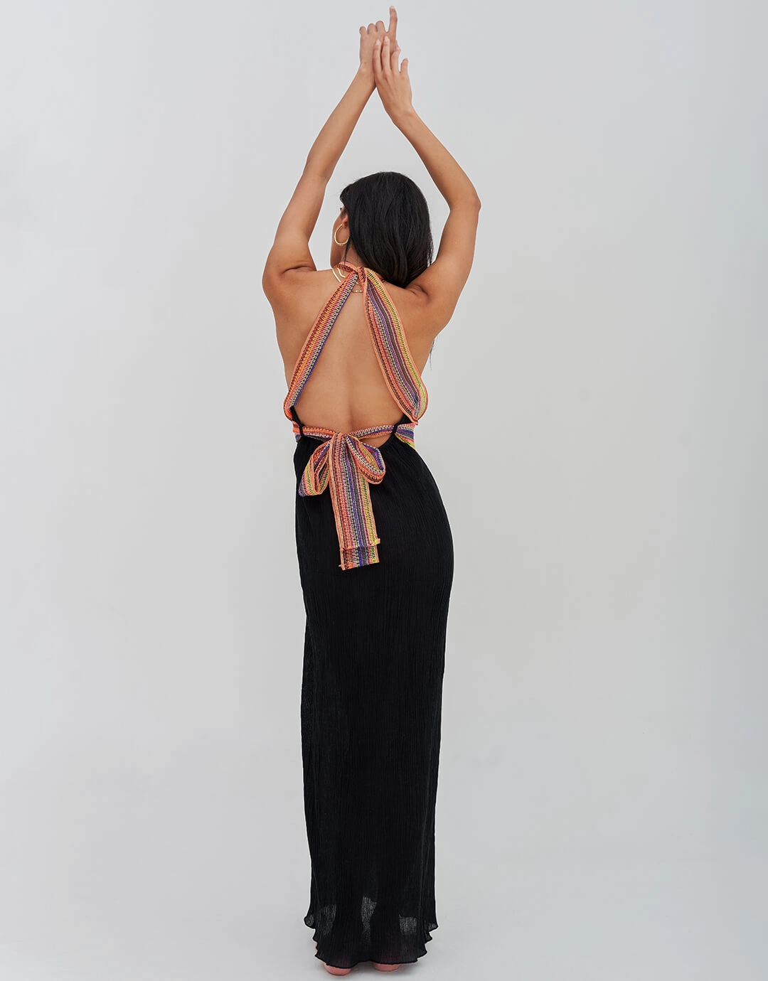 Crinkle Halter Dress - Black