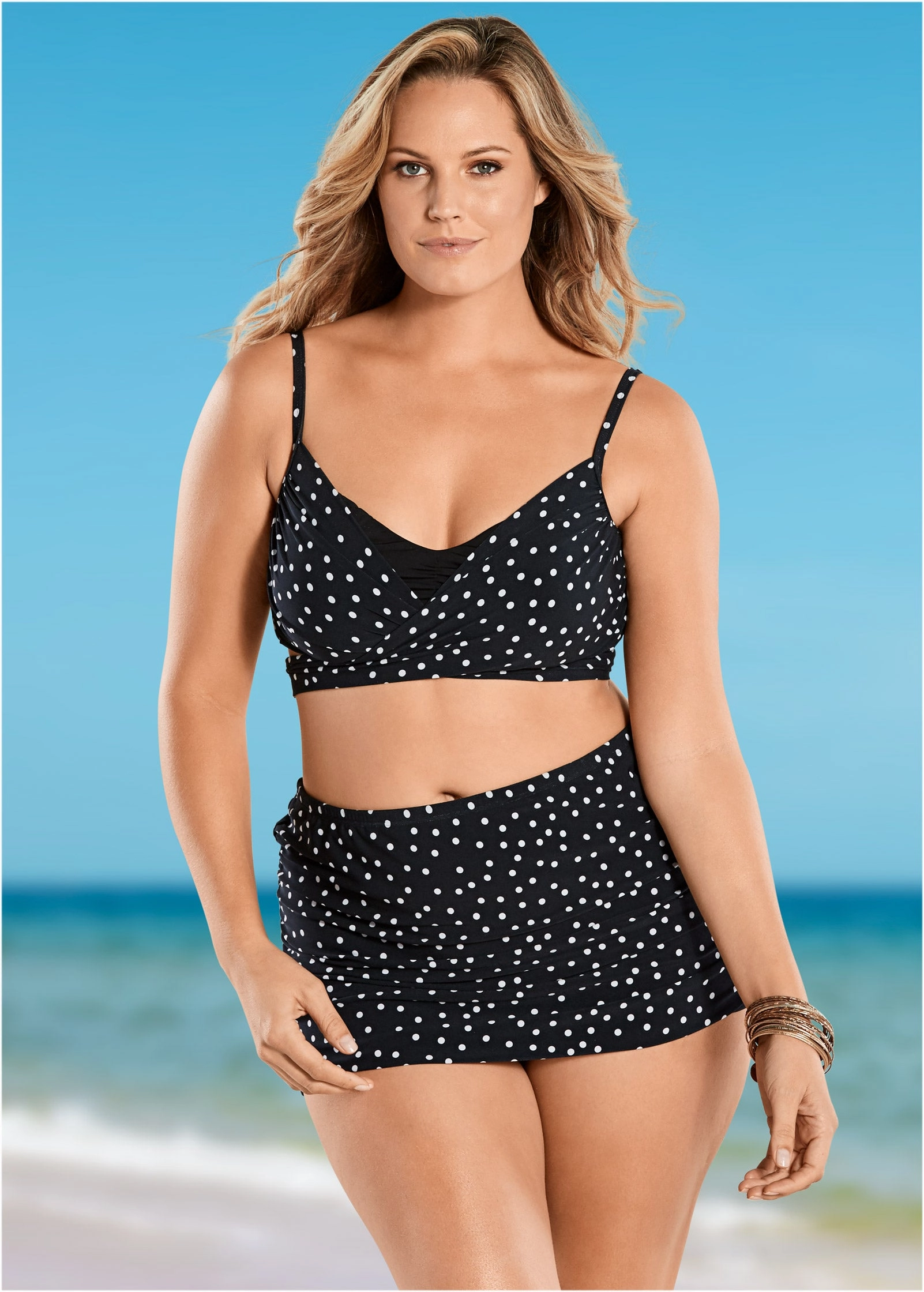 Criss Cross Wrap Top - Black Vintage Dot