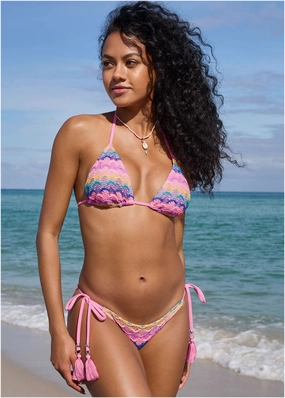 Crochet Bahamas Triangle Top - Pink Multi