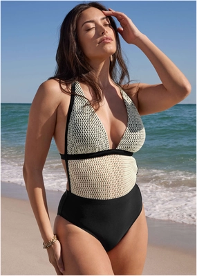 Crochet Open Back One-Piece - Cream
