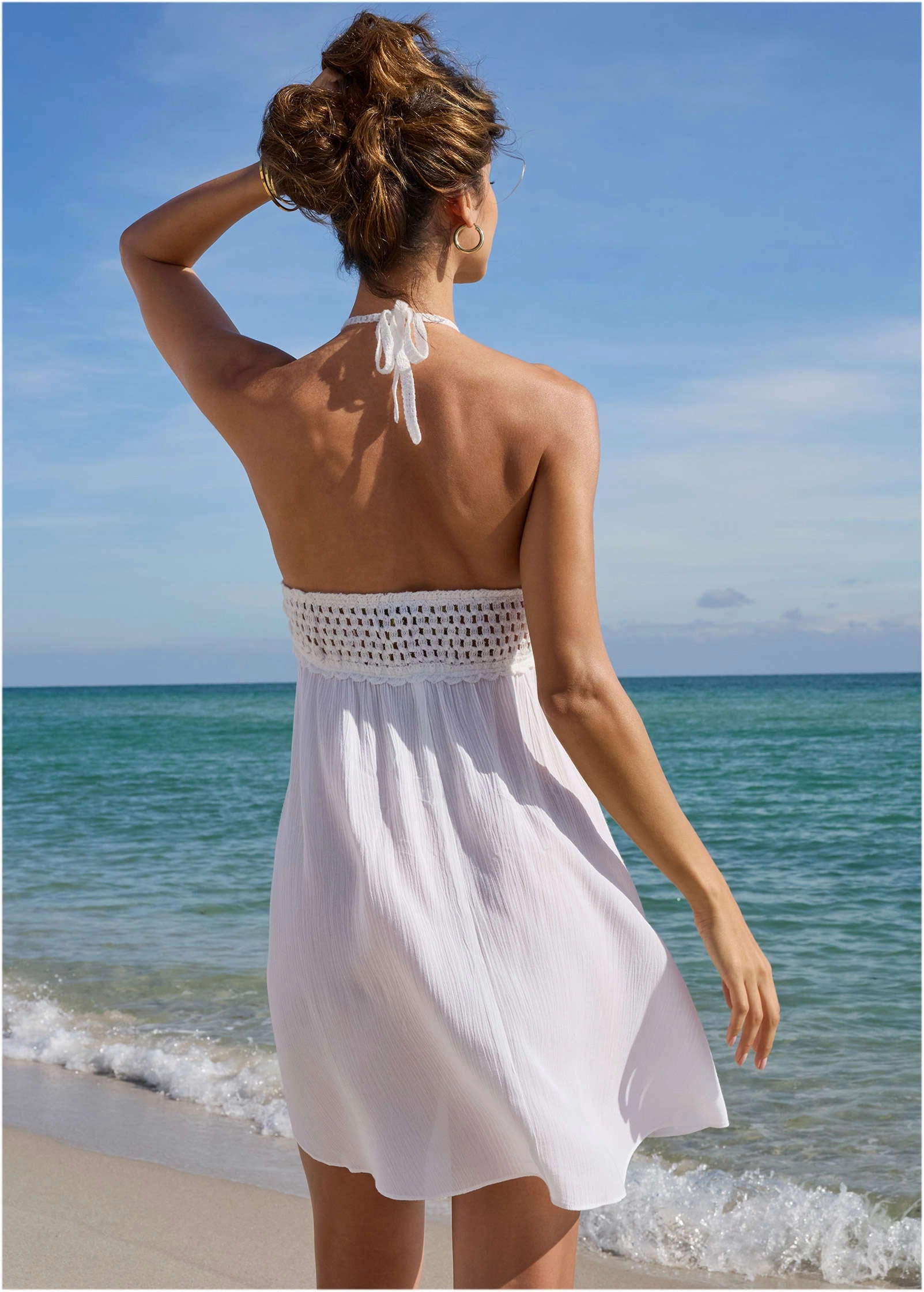 Crochet Top Cover-Up Dress - White