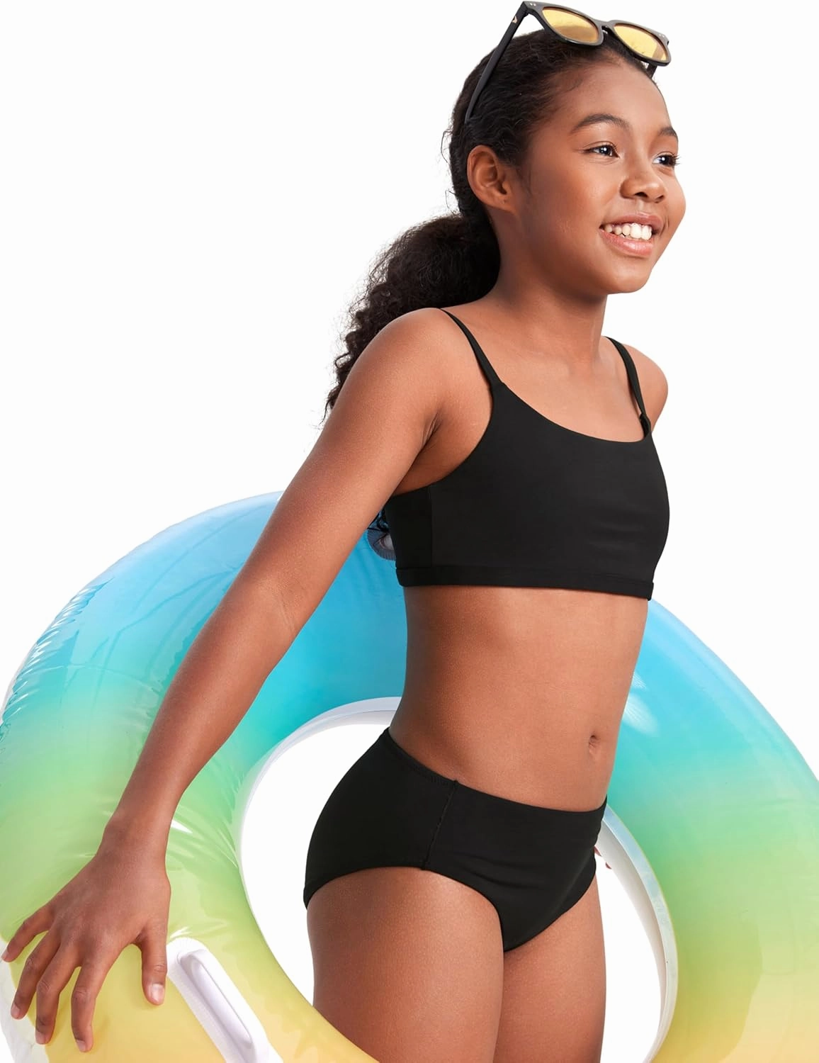CRZ YOGA Girls Swimsuit 2 Piece Bikini Set - Scoop Neck Adjustable Straps Padded Tops and Bottoms Beach Sports Bathing Suit