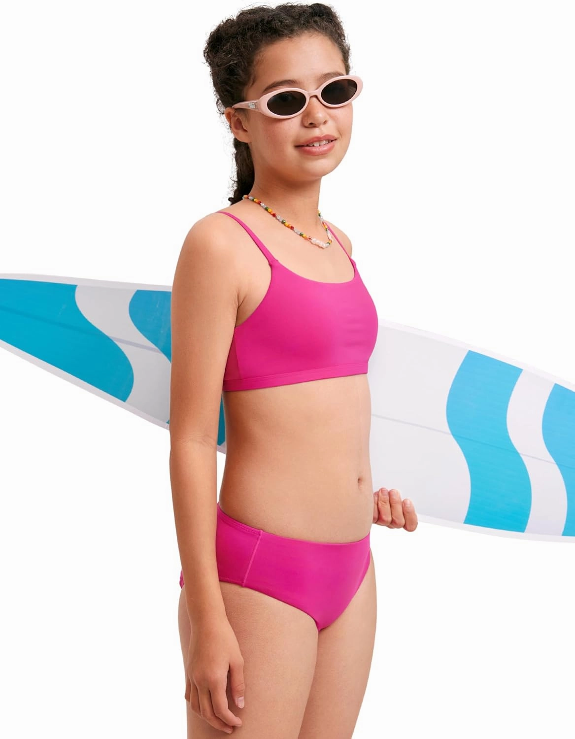 CRZ YOGA Girls Swimsuit 2 Piece Bikini Set - Scoop Neck Adjustable Straps Padded Tops and Bottoms Beach Sports Bathing Suit
