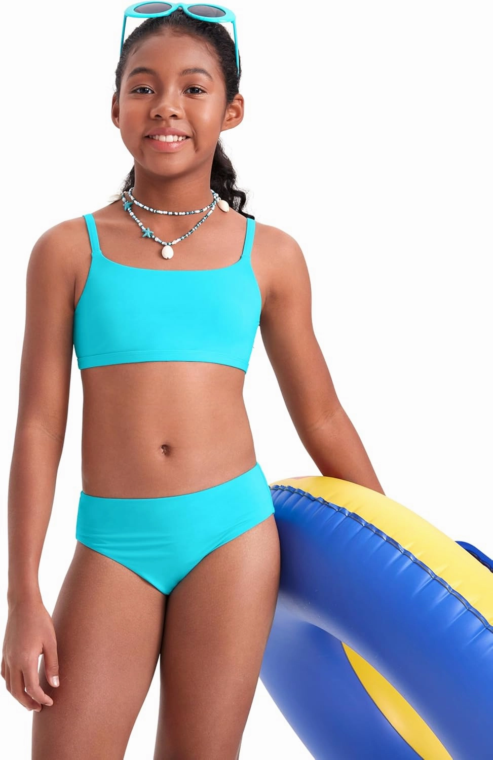CRZ YOGA Girls Swimsuit 2 Piece Bikini Set - Scoop Neck Adjustable Straps Padded Tops and Bottoms Beach Sports Bathing Suit