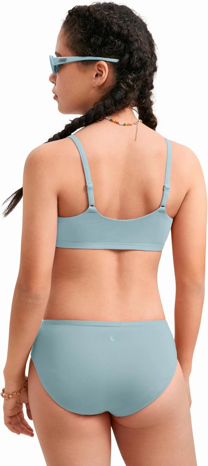 CRZ YOGA Girls Swimsuit 2 Piece Bikini Set - Scoop Neck Adjustable Straps Padded Tops and Bottoms Beach Sports Bathing Suit