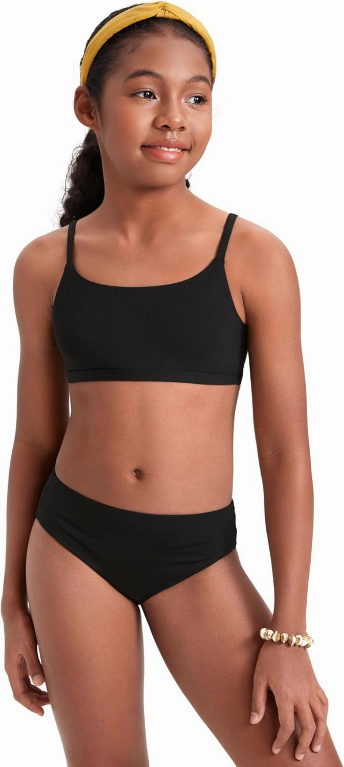 CRZ YOGA Girls Swimsuit 2 Piece Bikini Set - Scoop Neck Adjustable Straps Padded Tops and Bottoms Beach Sports Bathing Suit