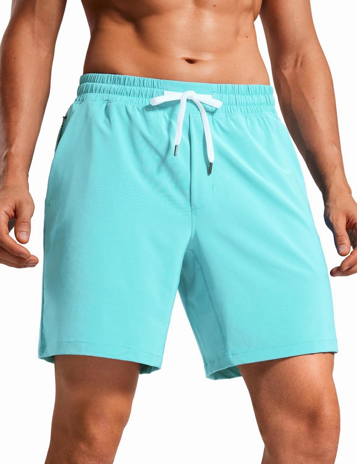 CRZ YOGA Mens Swim Trunks 7'' Quick Dry Mesh Lining Athletic Casual Swimwear Shorts with Zipper Pockets
