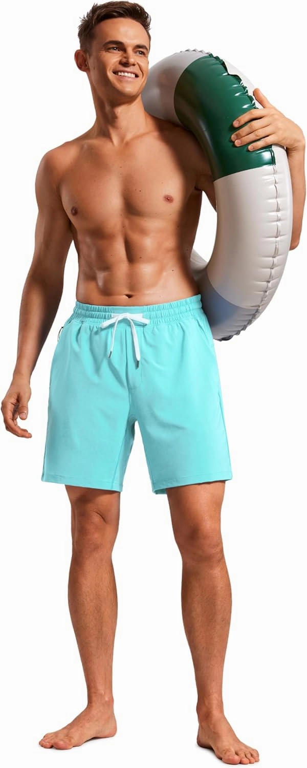 CRZ YOGA Mens Swim Trunks 7'' Quick Dry Mesh Lining Athletic Casual Swimwear Shorts with Zipper Pockets