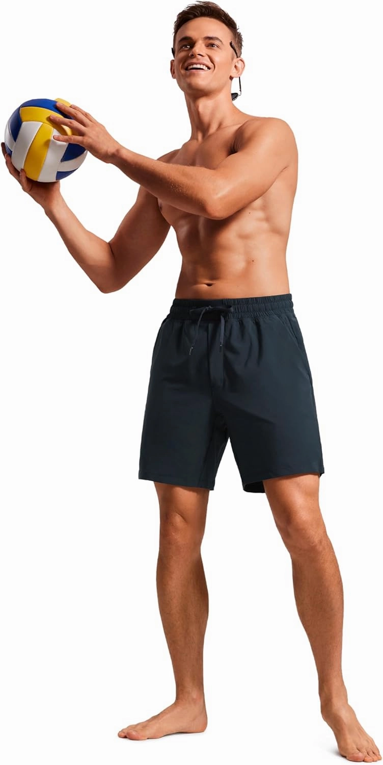 CRZ YOGA Mens Swim Trunks 7'' Quick Dry Mesh Lining Athletic Casual Swimwear Shorts with Zipper Pockets