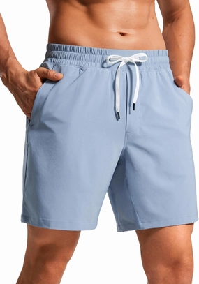 CRZ YOGA Mens Swim Trunks 7'' Quick Dry Mesh Lining Athletic Casual Swimwear Shorts with Zipper Pockets