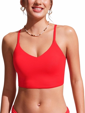 CRZ YOGA Women's Bikini Top Cropped V Neck Adjustable Spaghetti Straps Swimsuit Padded Athletic Bathing Suit