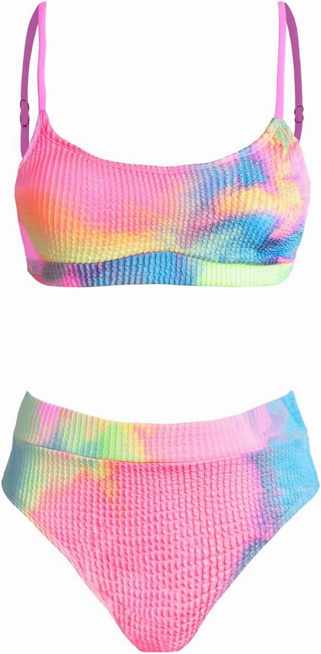 CUPSHE Women's Bikini Set Two Piece Swimsuits High Waisted Scoop Neck Spaghetti Adjustable Straps Textured