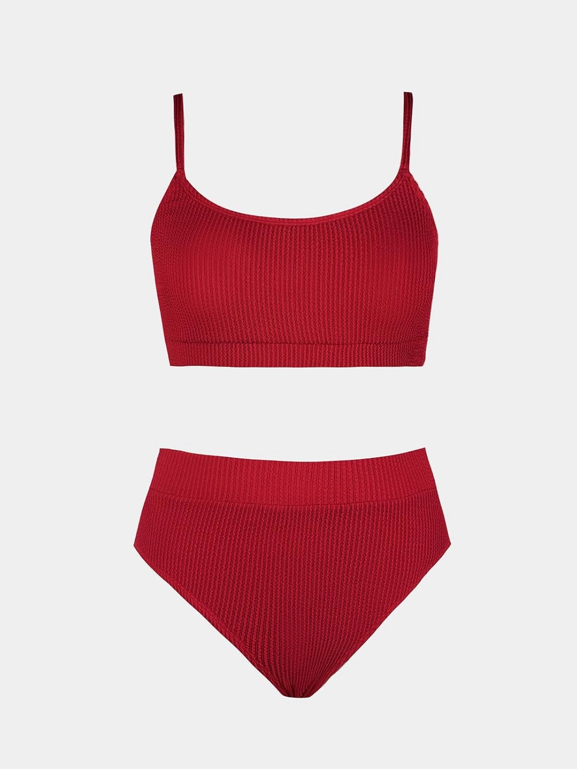 CUPSHE Women's Bikini Set Two Piece Swimsuits High Waisted Scoop Neck Spaghetti Adjustable Straps Textured