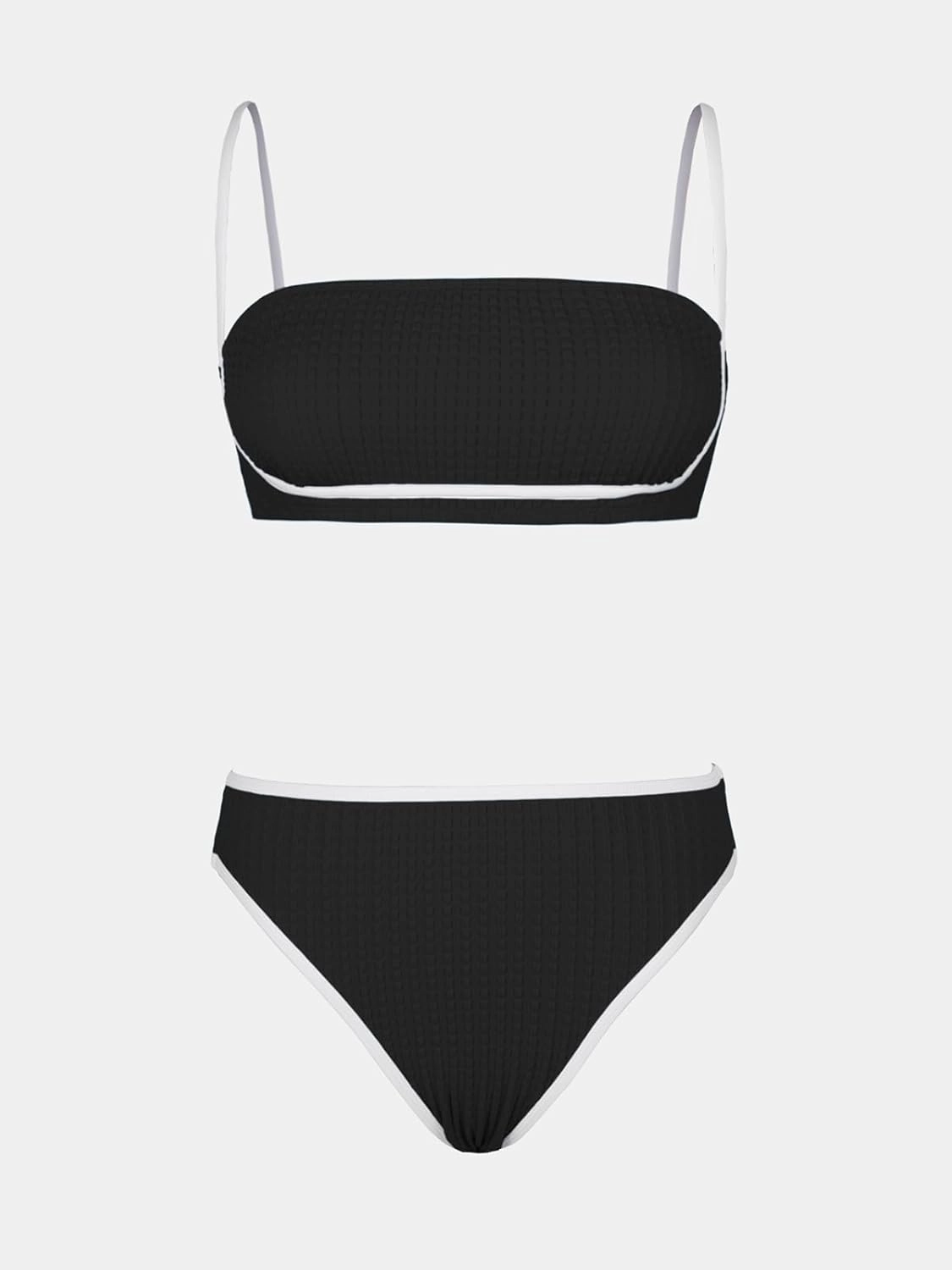 CUPSHE Women's Bikini Sets Two Piece Swimsuit High Waisted Square Neck Back Hook Color Block Cheeky Bottom