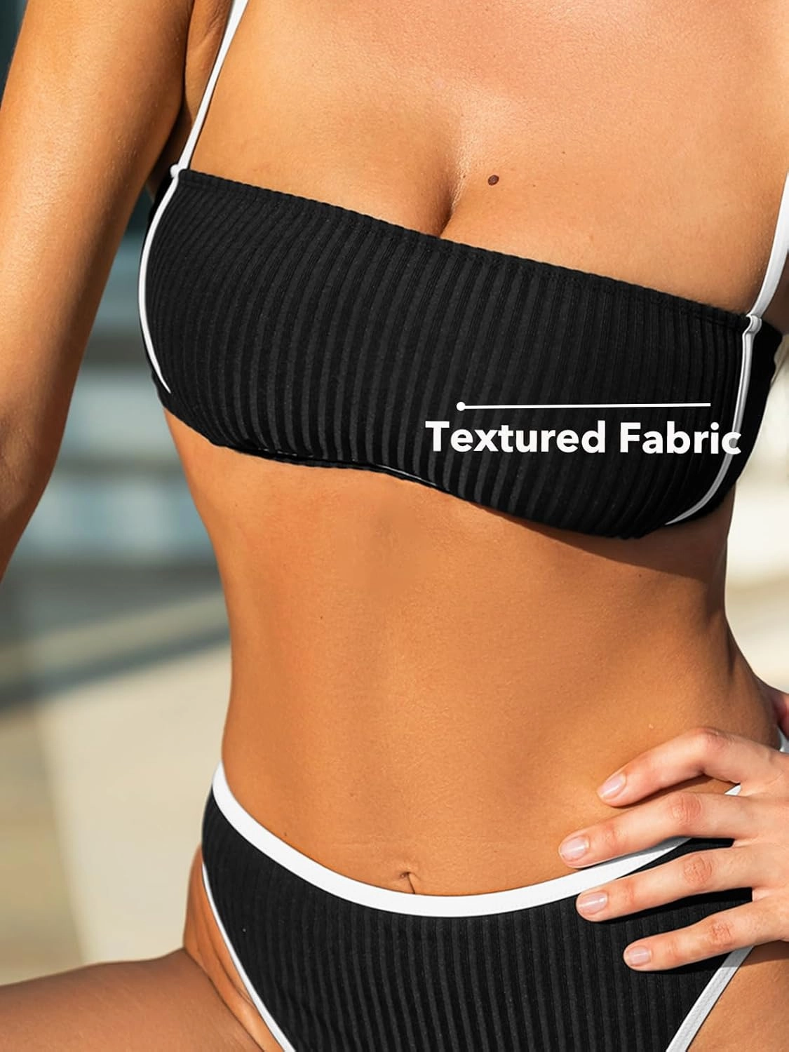 CUPSHE Women's Bikini Sets Two Piece Swimsuit High Waisted Square Neck Back Hook Color Block Cheeky Bottom