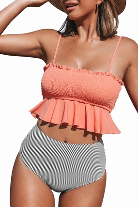 CUPSHE Women's High Waist Bikini Swimsuit Ruffle Two Piece Bathing Suit