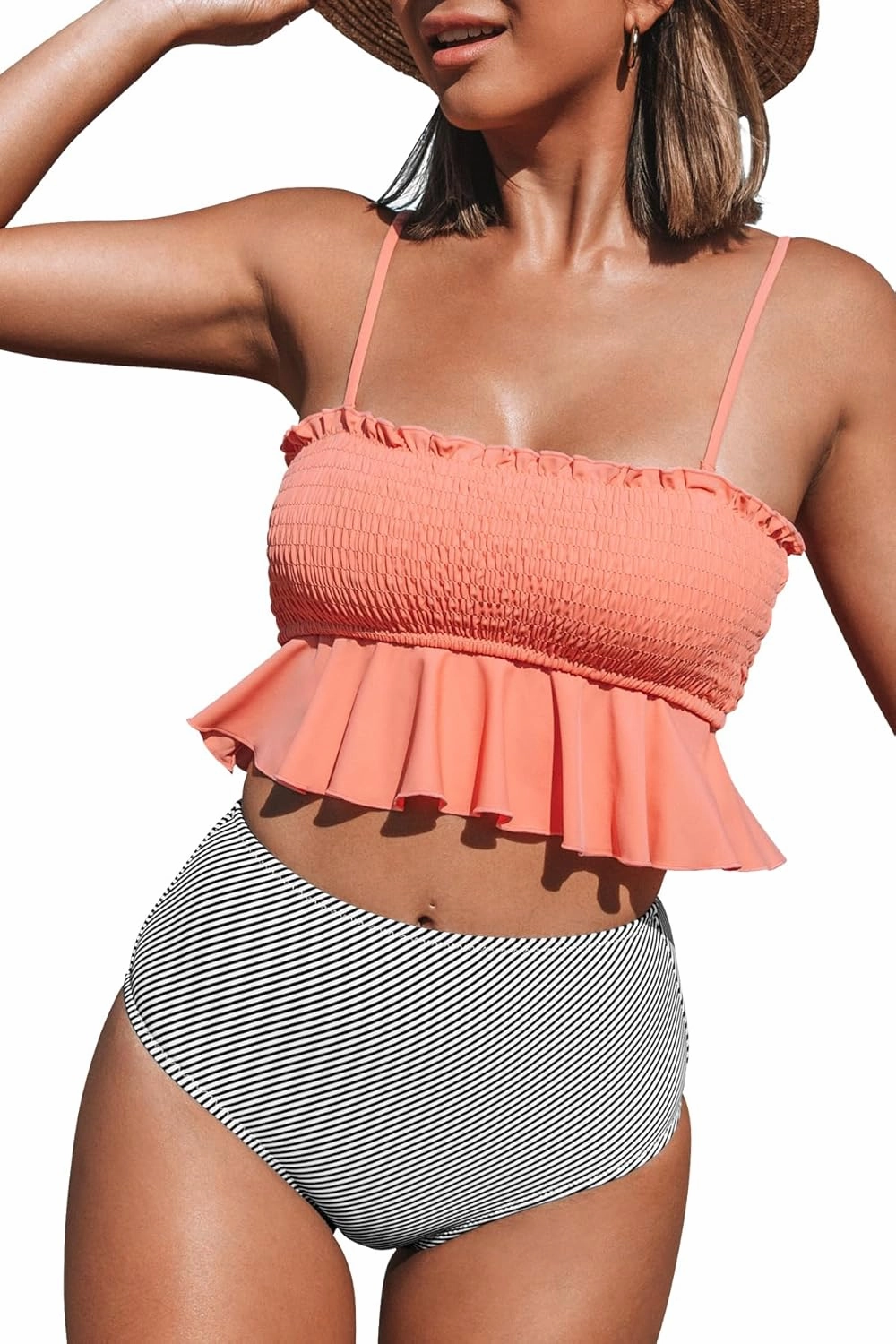 CUPSHE Women's High Waist Bikini Swimsuit Ruffle Two Piece Bathing Suit