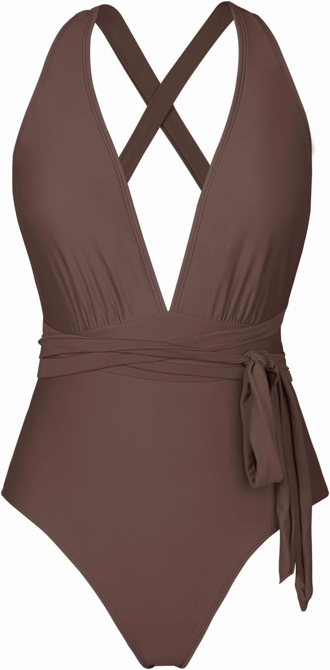 CUPSHE Women's One Piece Swimsuit Sexy Deep V Neck Bathing Suit Crisscross Back Self Tie