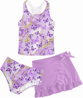 Cutemile Girls Swimsuit 3 Piece Bathing Suit Quick Dry Tankini Set with Cover Up Beach Skirt Bikini Swimwear 6-12 Years