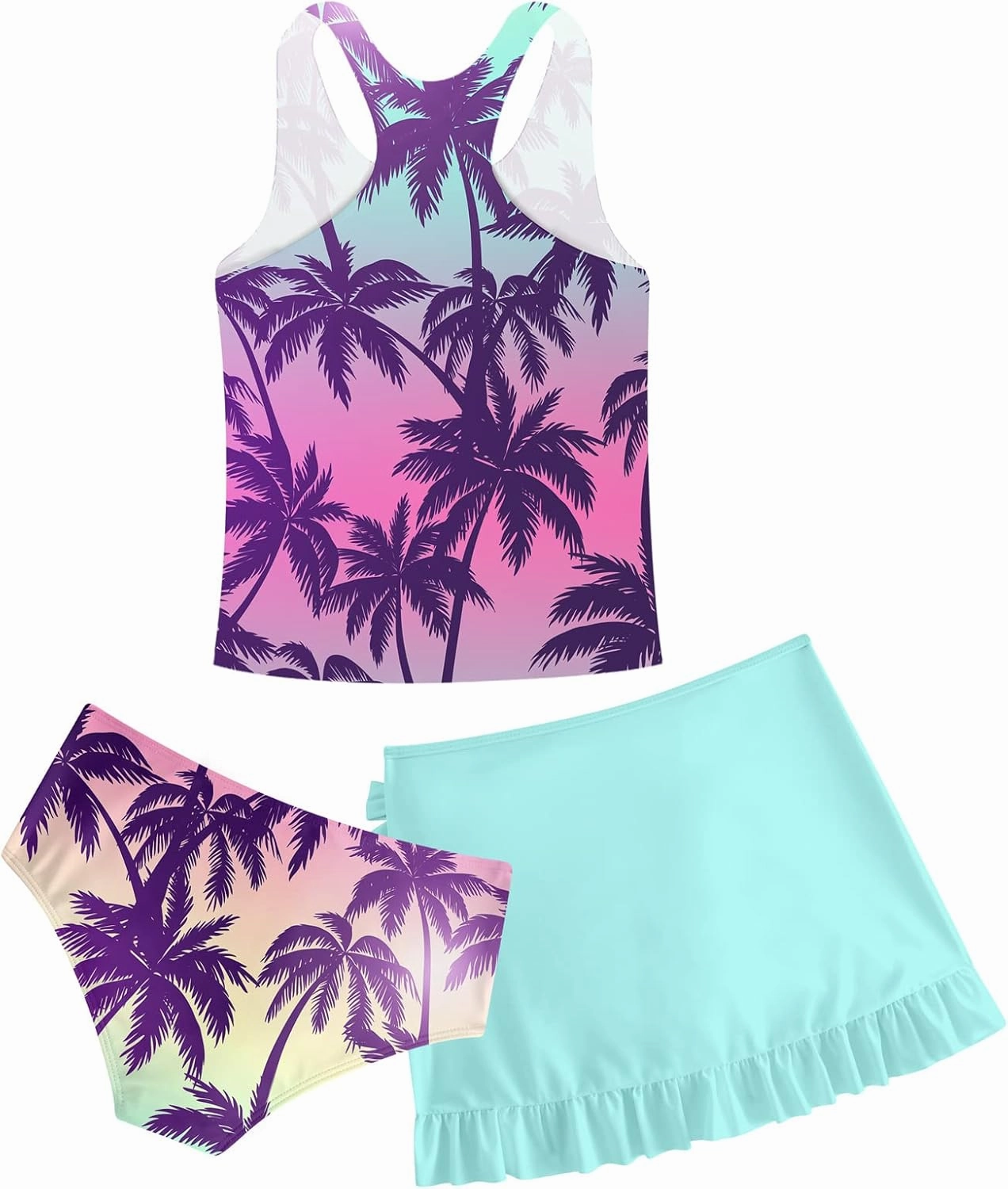 Cutemile Girls Swimsuit 3 Piece Bathing Suit Quick Dry Tankini Set with Cover Up Beach Skirt Bikini Swimwear 6-12 Years